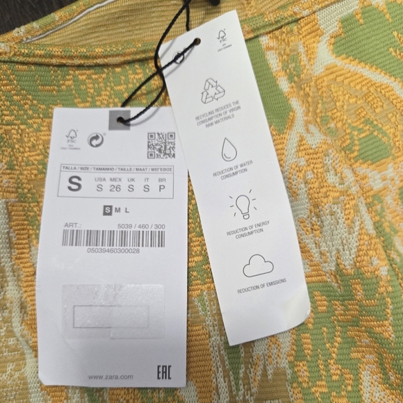 Zara yellow and lime green patterned stretchy bell bottom flare pants, NWT - Picture 7 of 8